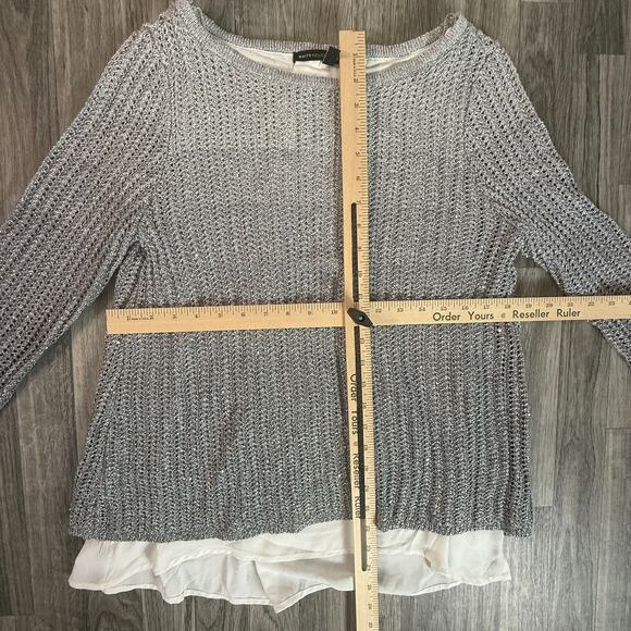 White House Black Market Silver Metallic Knit Layered Pullover Sweater - Picture 5 of 5